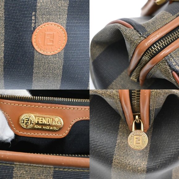 FENDI Logo Pequin Mini Hand Bag PVC Leather Brown GHW Made in Italy 34RF807 - Picture 14 of 14